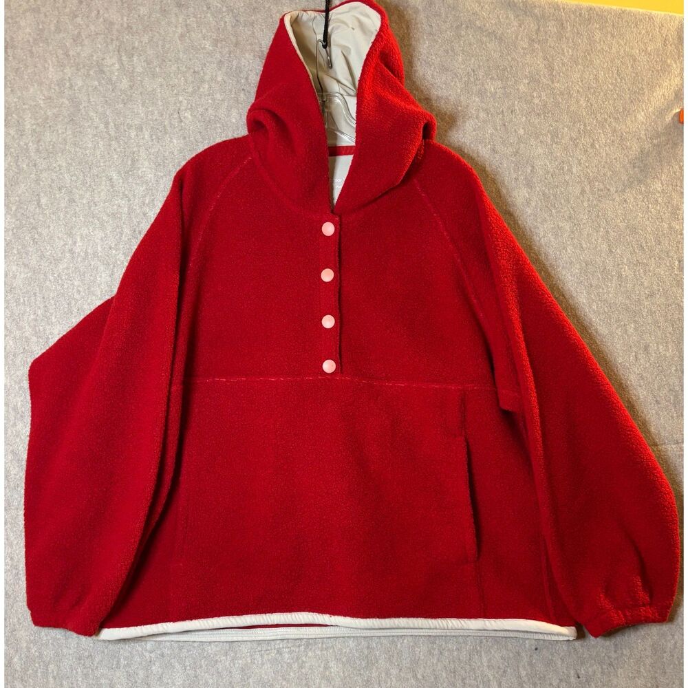Outdoor Voices MegaFleece Snap Up Hoodie XL Red Wool Blend Fleece Pullover